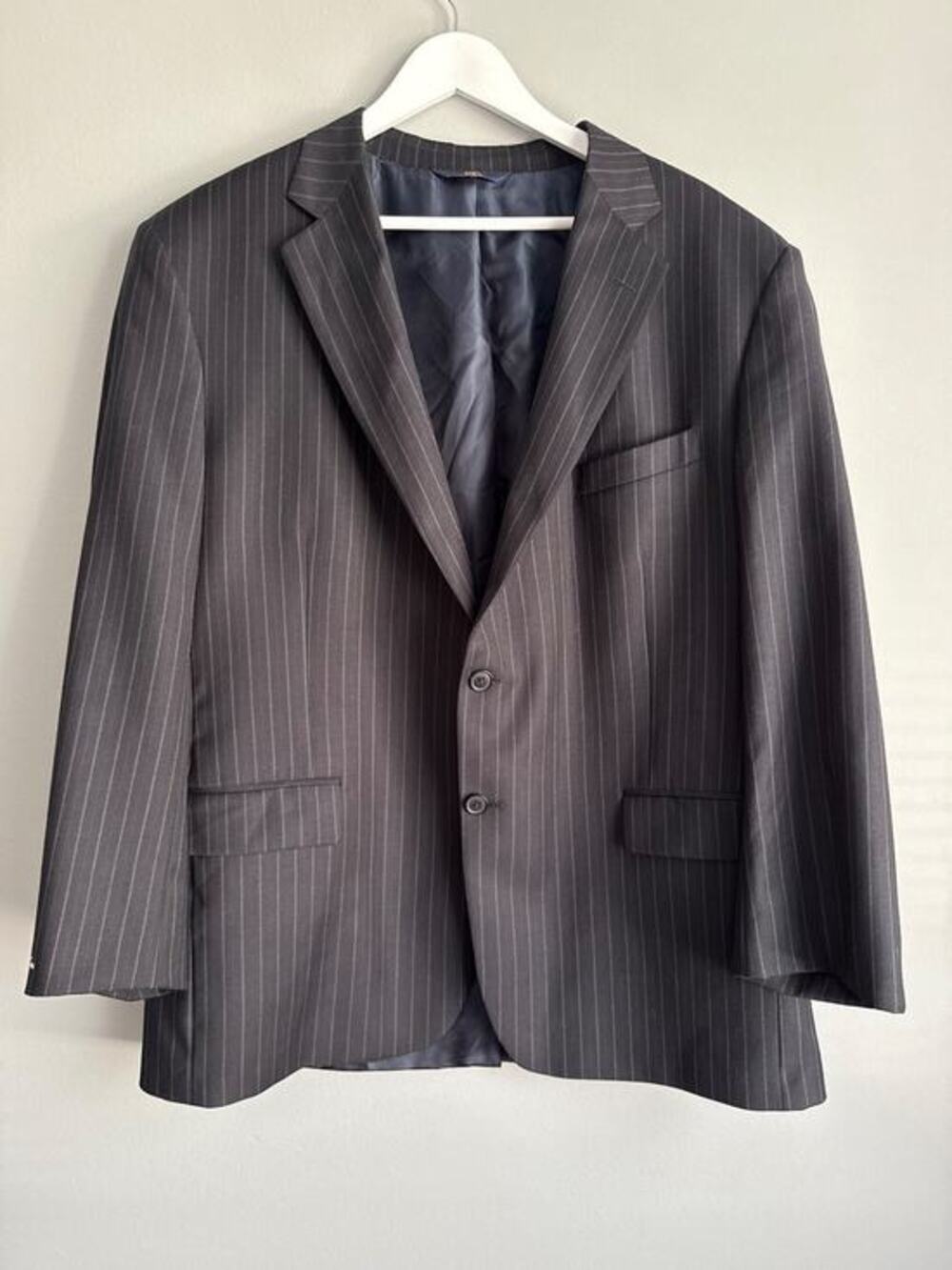 Brooks Brothers 346 Men 46R Wool Pinstripe Suit Jacket Gray Notch Lapel Office